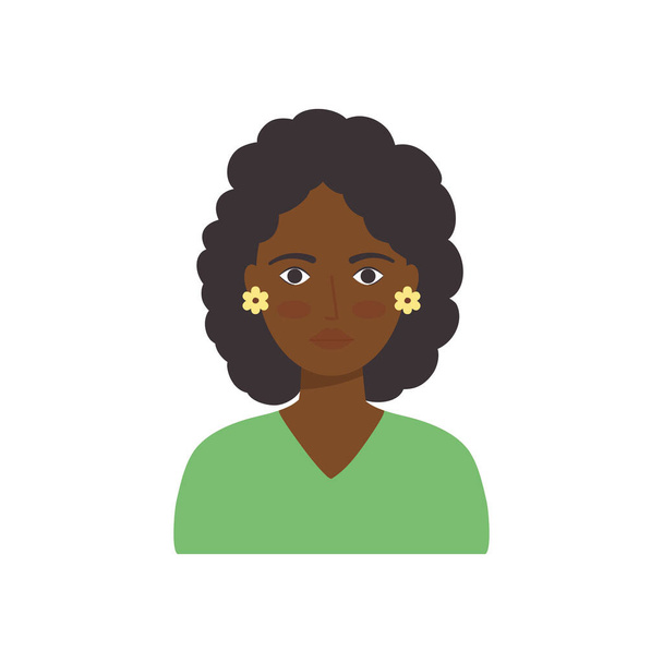 avatar femme avec de belles boucles d'oreilles fleurs, style plat - Vecteur, image