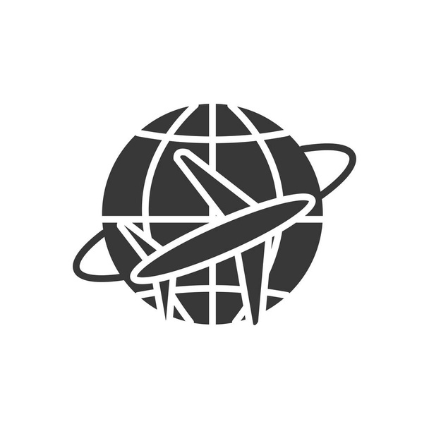 esfera global con avión alrededor, estilo silueta
 - Vector, Imagen