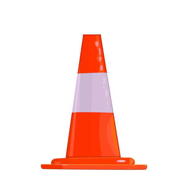 Traffic cone isolated on white background. Construction cone icon in flat style. White and orange road cone. Alert cone logo. Sign used to provide safe traffic during road construction. Stock vector illustration - Vector, Image