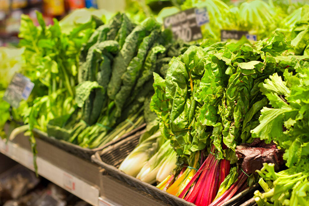 Fresh vegetables in supermarket. Concept of healthy food, bio, vegetarian, diet. - Fotoğraf, Görsel