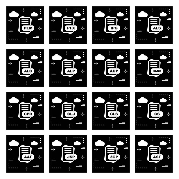  Conjunto de iconos de formato de archivo, ilustración vectorial
 - Vector, imagen