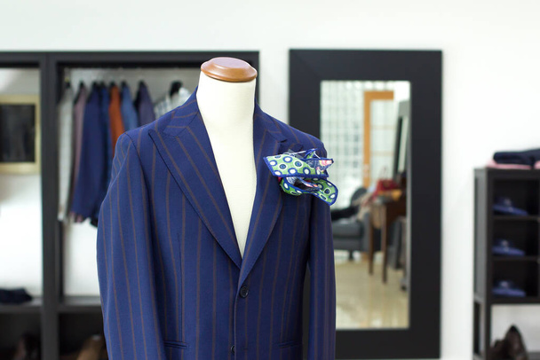 Mannequins in a tailor shop and tailored suits. Concept of: tailoring, businessman, elegance. - Photo, Image