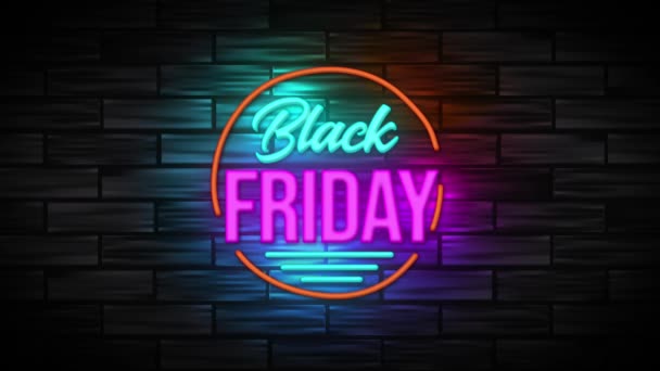 Black Friday venda sinal de néon em um fundo de parede de tijolo para vídeo promocional
. - Filmagem, Vídeo