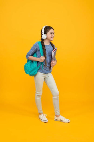 Knowledge day. Influence concept. Improve accessibility of education. Feel impact. Regular school day. Stylish schoolgirl. Girl carry backpack. Schoolgirl daily life. Inspired motivated schoolgirl - 写真・画像