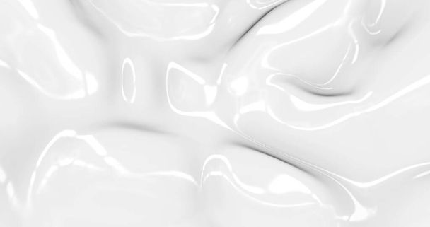液体抽象的な白い背景。滑らかな光沢のあるテクスチャ3Dレンダリング。グラマラスシルクの背景アニメーション。3Dイラスト - 写真・画像