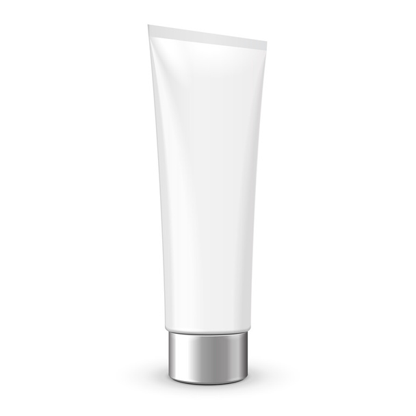 Tube Of Cream Or Gel Grayscale Silver White Clean With Gray Chrome Lid. Ready For Your Design. Product Packing Vector EPS10 - Vektör, Görsel