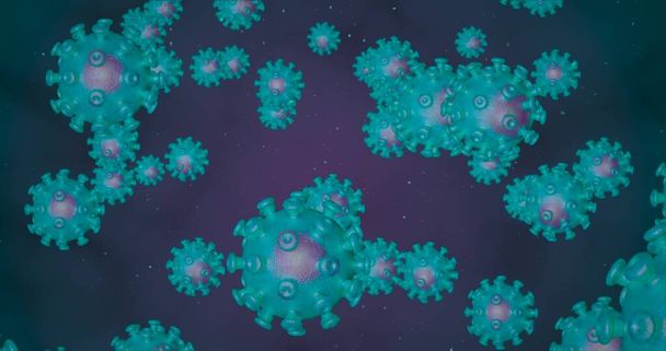 Koronaviruksen soluja. Virusryhmä, joka aiheuttaa hengitystieinfektioita mikroskoopin alla. 3D-mallinnus 3D-kuvitus - Valokuva, kuva