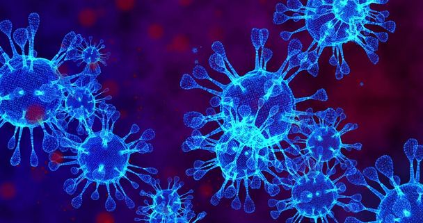 Коронавірусні клітини COVID-19 Інфекційна хвороба. Швидка передача поширення хвороби. Висока концентрація анімації коронавірусу. 3D візуалізація 3D ілюстрація
 - Фото, зображення