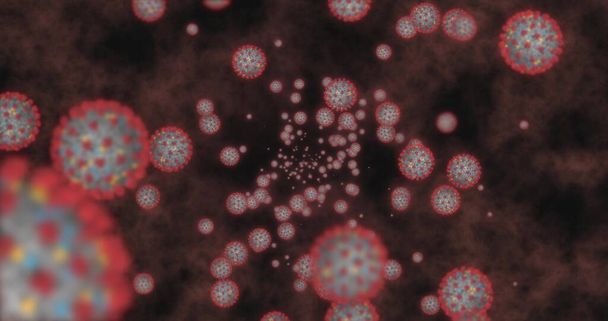 Células coronavírus COVID-19 Doença infecciosa. A transmissão rápida espalhou a doença. Alta concentração de animação coronavírus. 3D renderização ilustração 3D - Foto, Imagem