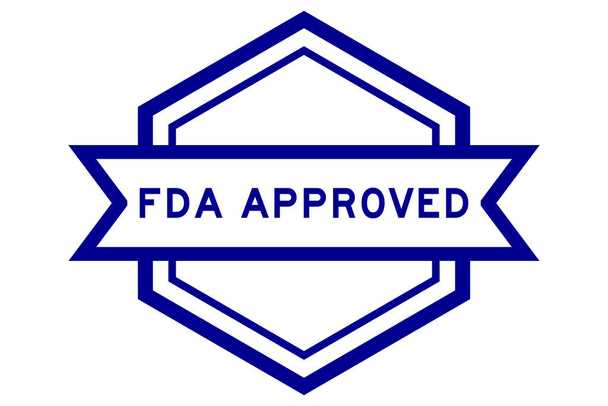 Hexagon Vintage Etikettenbanner in blauer Farbe mit FDA-Zulassung auf weißem Hintergrund - Vektor, Bild
