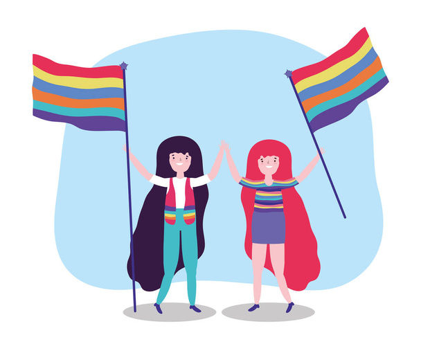 Stolz Parade lgbt Gemeinschaft, Frauen mit Fahne zusammen Aktivistin - Vektor, Bild
