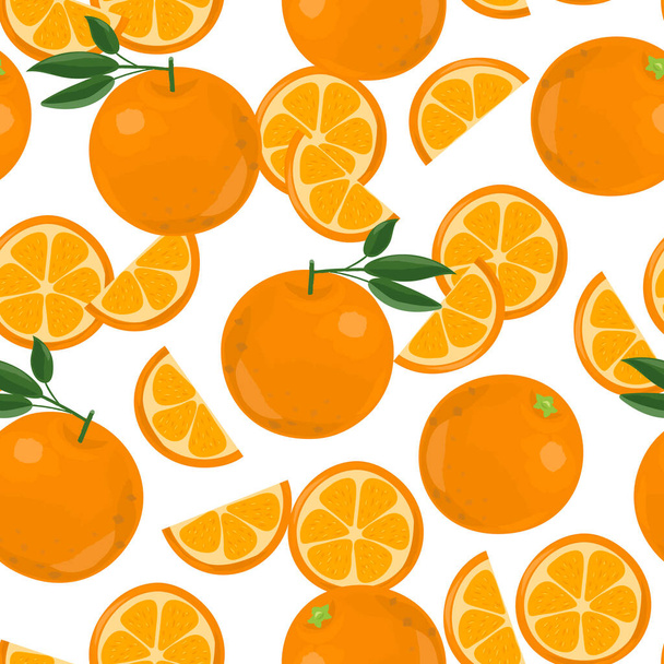 Naranjas frescas jugosas. Rebanadas de fruta. Patrón sin costuras de verano. Ilustración vectorial aislada sobre fondo blanco
. - Vector, imagen
