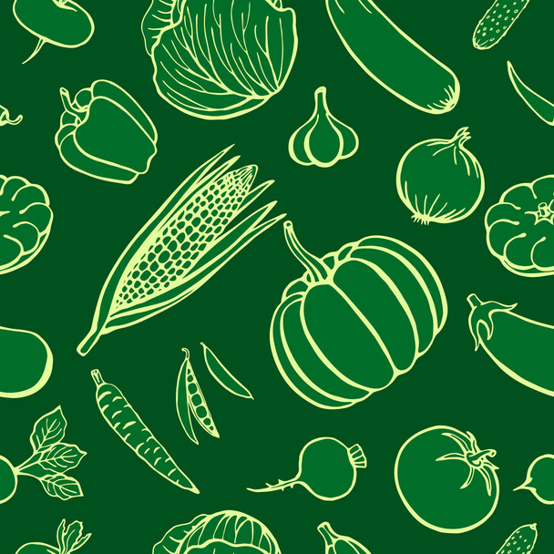 Semles pattern hand drawn vegetables collection, isolated elements. Vector illustration. - Vector, Image