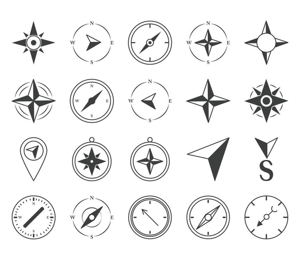 kompas růže navigace kartografie cestování prozkoumat zařízení ikony set line design icon - Vektor, obrázek