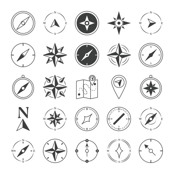 pusula gülü navigasyon kartografi seyahat ekipman ikonları belirleme çizgi tasarım simgesi - Vektör, Görsel