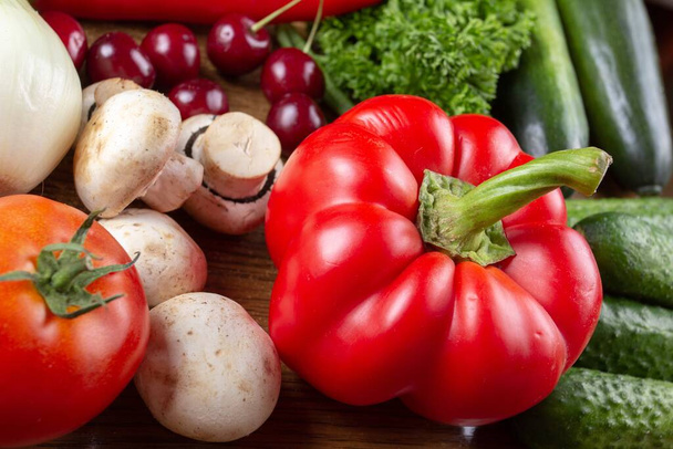 Vegetable set food on wooden background healthy diet,  green. - Fotografie, Obrázek