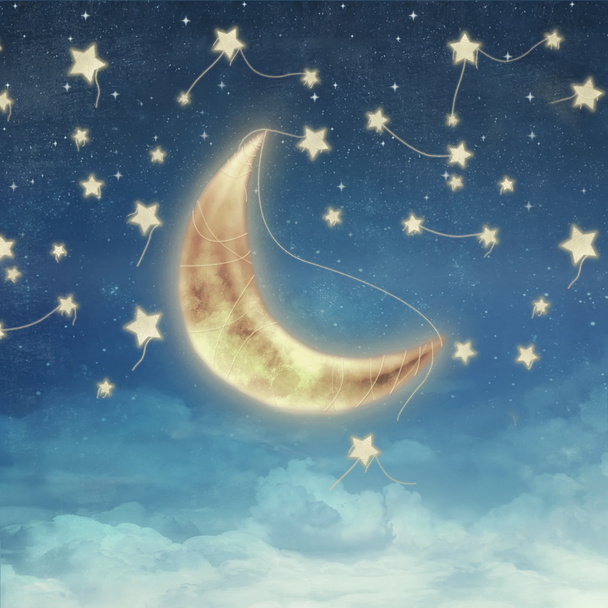 měsíc a hvězdy v noci ilustrace - Fotografie, Obrázek