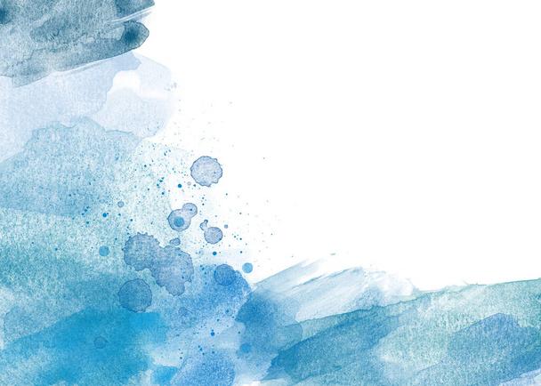 Blue Abstract watercolor backround border on white with splash grunge dots - Photo, image