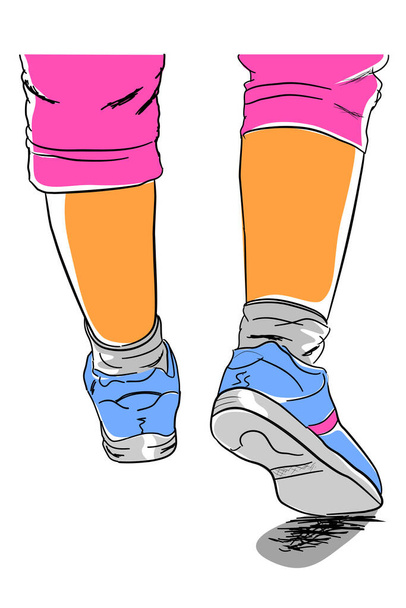 Vector Skizze flache Farbe Fuß der gehenden Frau - Vektor, Bild