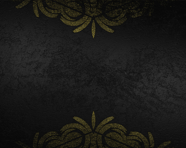 Grunge black background with gold patterns on the edges - Φωτογραφία, εικόνα