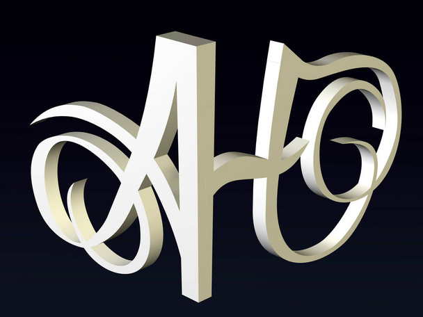 3d-Schrift, Schriftstilisierung der Buchstaben A & H-Schriftkomposition des Logos. 3D-Rendering. - Foto, Bild