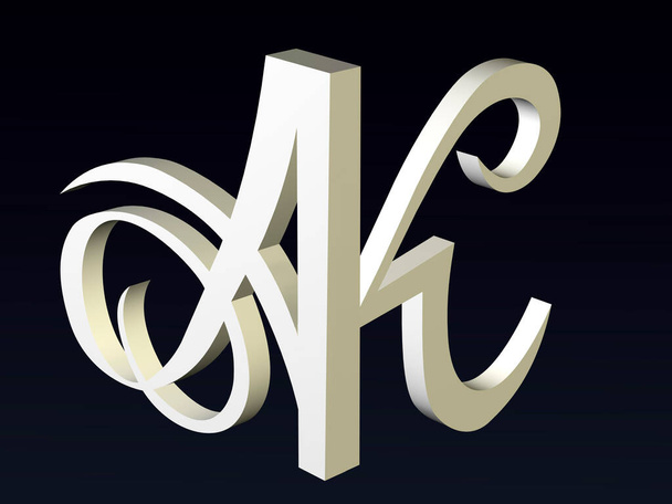 Czcionka 3d, Stylizacja czcionek liter A & K kompozycja czcionki logo. Renderowanie 3D. - Zdjęcie, obraz