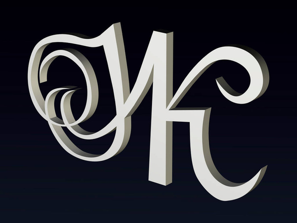 3d fontti, Font stylization kirjaimet N & K fontin koostumus logon. 3D-renderointi. - Valokuva, kuva