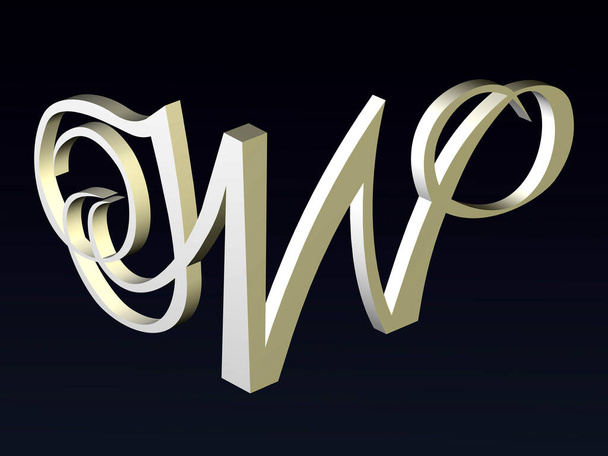 3d-Schrift, Schriftstilisierung der Buchstaben N & W. Schriftkomposition des Logos. 3D-Rendering. - Foto, Bild