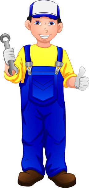 mechanic holding a wrench and thumb up - Vector, Image