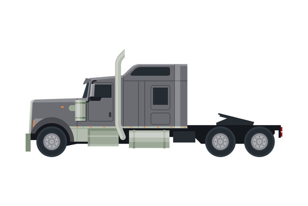 Modern Semi Truck, Cargo Delivery Gray Vehicle, Side View Flat Vector Illustration on White Background - Vector, imagen