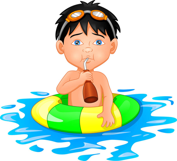 Boy with inflatable circle - Vector, Image