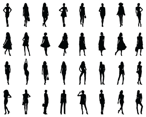 Set bella silhouette ragazza di moda su uno sfondo bianco - Vettoriali, immagini