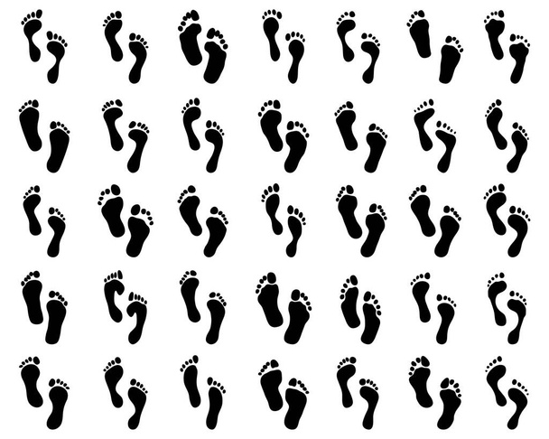 Huellas negras de pies humanos sobre un fondo blanco
 - Vector, imagen