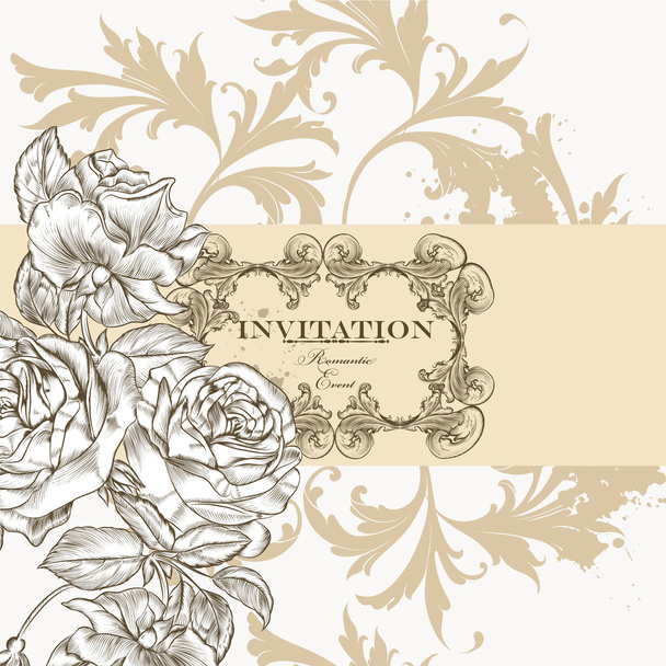 Beautiful vector invitation greeting card with flowers - Vector, Image