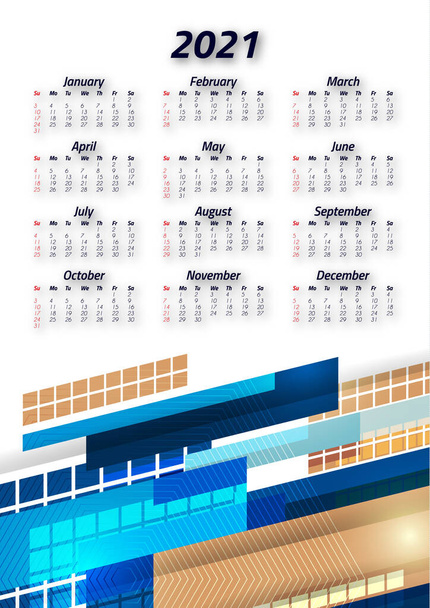Kreativer Unternehmenskalender 2021, 12 Monate. Helles Corporate Design, Flyer, Broschüre, Werbung. Vektorillustration - Vektor, Bild