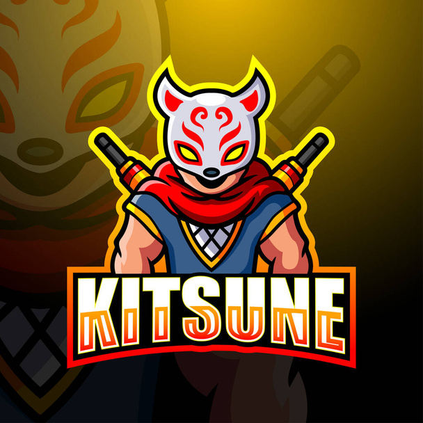 Kitsune ninja esport logo tasarımının vektör illüstrasyonu - Vektör, Görsel