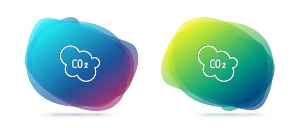 Set line CO2 emissions in cloud icon isolated on white background. Carbon dioxide formula, smog pollution concept, environment concept. Abstract banner with liquid shapes. Vector Illustration. - Vector, Image