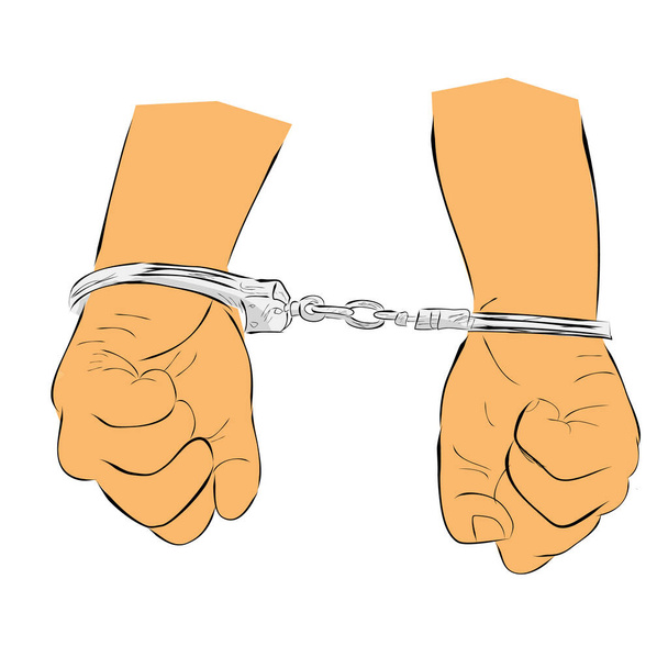 Desenho de mão simples Desenho de cor plana, Ilustração para sob prisão, homem com algema
 - Vetor, Imagem