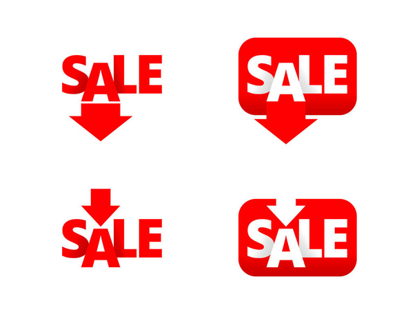 Αυτοκόλλητα ή ετικέτες για τις πωλήσεις με βέλος προς τα κάτω - Διάνυσμα, εικόνα
