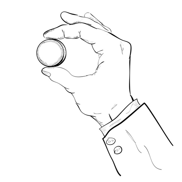 sketch of Hand Give or Holding Blank coin - Vector, Image