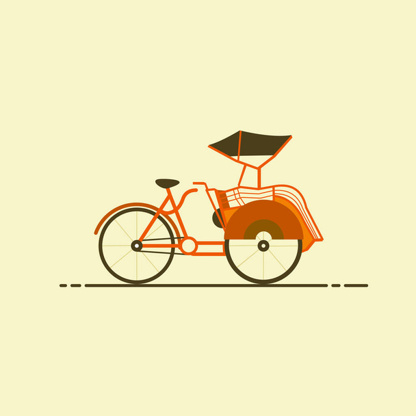 Бек или рикша, или трицикл или педикюр векторная иллюстрация в плоском стиле. Традиционный общественный транспорт Индонезии. Винтажные перевозки в Джокьякарте или Яве, Индонезия
 - Вектор,изображение