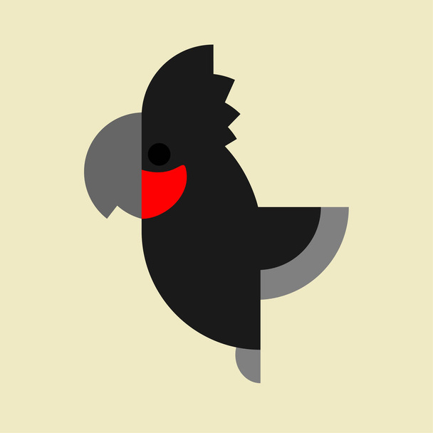 Il vettore del pappagallo nero. Icona vettoriale uccello Cockatoo in stile piatto - Vettoriali, immagini