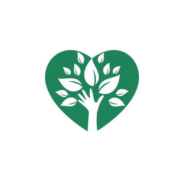 Creative green hand tree and heart logo design. Natural products logo. Cosmetics icon. Spa logo. Beauty salon or yoga logo. - Vector, Image
