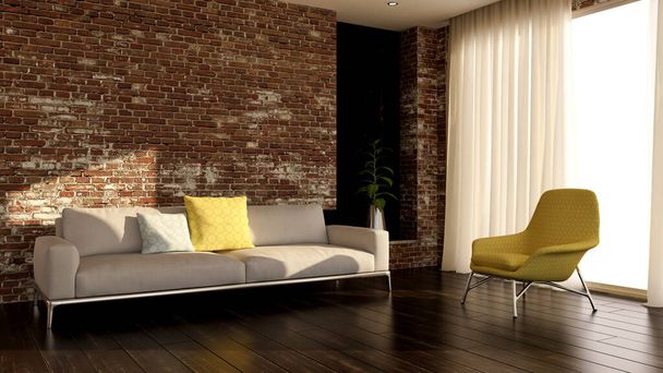 Amplios interiores luminosos modernos de lujo Ilustración de maqueta de sala de estar Imagen generada digitalmente por computadora 3D - Foto, Imagen