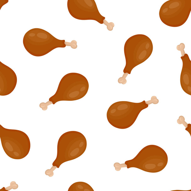 fried chicken drumstick seamless pattern, cartoon background, fast food, vector illustration - Vektor, kép