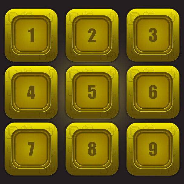 Un ensemble de boutons colorés avec des nombres de un à neuf sur un fond sombre. Élément de conception vectorielle. - Vecteur, image