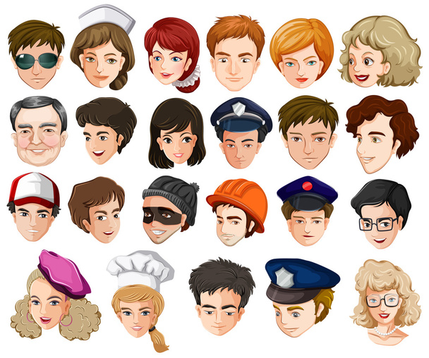 Heads of a lot of people with different professions - Vector, Image