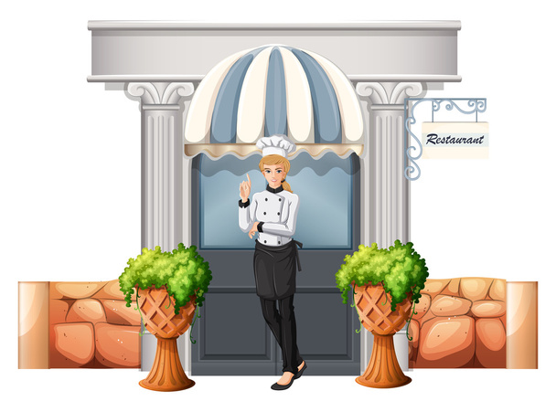 A chef in front of the restaurant - Vector, Image