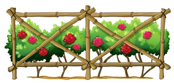 A bamboo fence with flowering plants - Vector, Image
