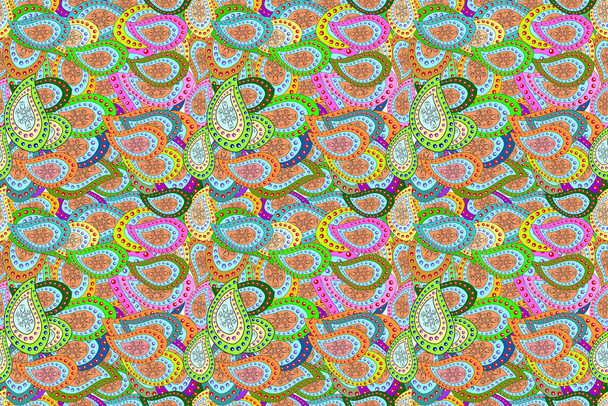 Raster illustration. Watercolor painting. Seamless pattern Gentle, spring on blue, green and orange colors. - Photo, Image